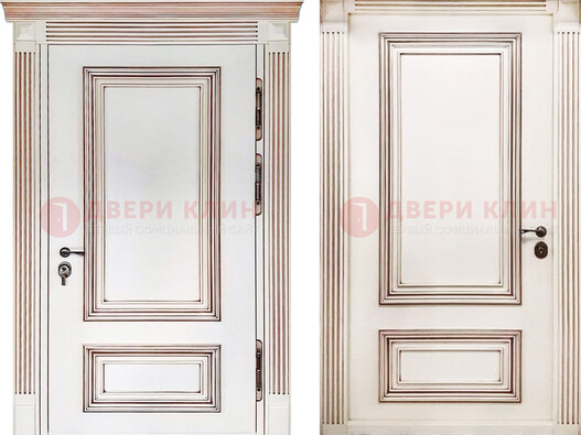Белая металическая дверь с виноритом для дома ДВТ-239 в Одинцово