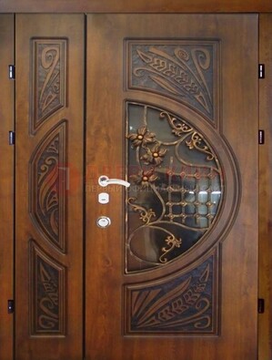 Металлическая дверь с виноритом и резной панелью внутри ДВТ-70 в Одинцово