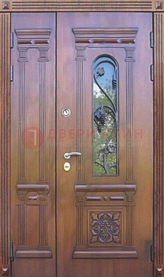 Железная коричневая филенчатая дверь с виноритом и МДФ ДВТ-85 в Одинцово
