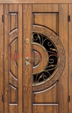 Стальная коричневая дверь с виноритом и филенчатыми панелями ДВТ-98 в Одинцово