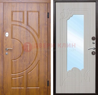 Коричневая металлическая дверь c МДФ с узором и зеркалом ДЗ-105 в Одинцово