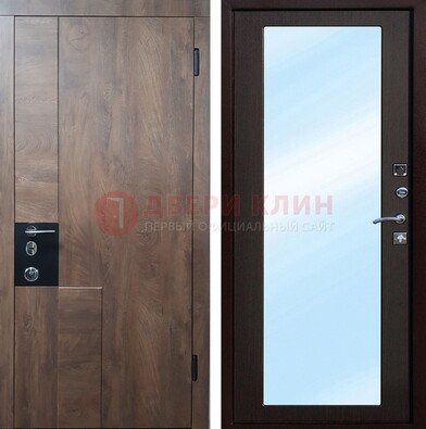 Металлическая дверь Темный орех c МДФ с зеркалом ДЗ-106 в Одинцово