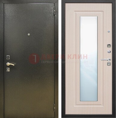 Входная темная дверь c порошковым покрытием и МДФ Белый дуб и зеркалом ДЗ-112 в Одинцово