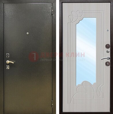 Входная темно-серая дверь c порошковым покрытием и МДФ с резьбой и зеркалом ДЗ-113 в Одинцово