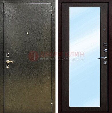 Входная темно-серая дверь c порошковым покрытием и МДФ с зеркалом ДЗ-114 в Одинцово
