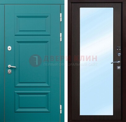 Зеленая входная дверь терморазрыв c виноритом и МДФ с зеркалом ДЗ-122 в Одинцово