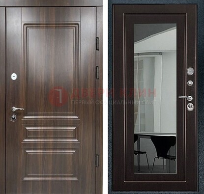 Железная коричневая дверь с МДФ Венге c зеркалом ДЗ-124 в Одинцово