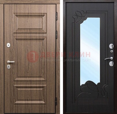 Входная коричневая дверь с зеркалом МДФ Венге ДЗ-127 в Одинцово