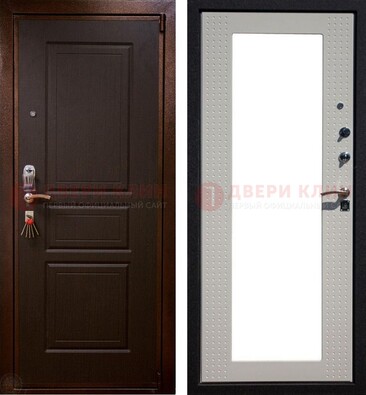 Коричневая железная дверь с панелями МДФ и зеркалом ДЗ-133 в Одинцово