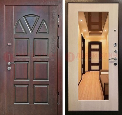 Темная железная дверь с МДФ и зеркалом в квартиру ДЗ-135 в Одинцово