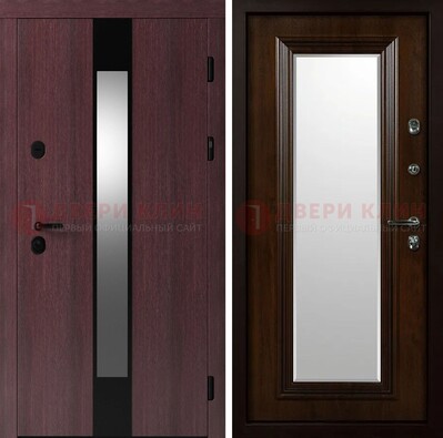 Темная стальная дверь МДФ с обеих сторон с зеркалом ДЗ-143 в Одинцово