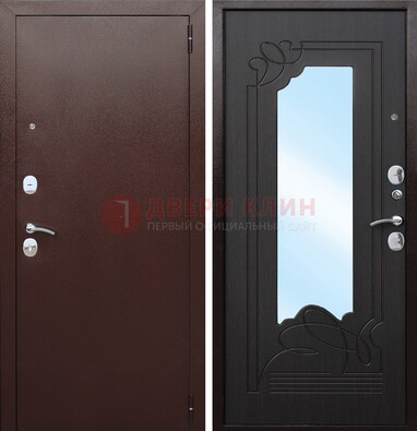 Коричневая стальная дверь с зеркалом ДЗ-18 в Одинцово