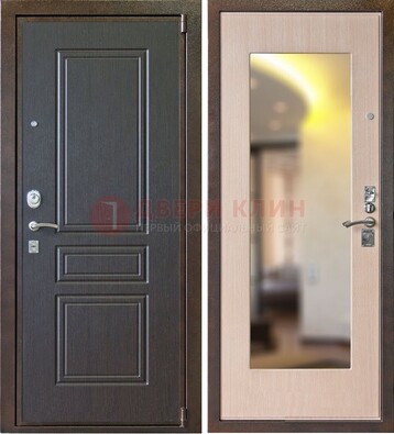 Коричневая стальная дверь с зеркалом МДФ внутри ДЗ-27 в Одинцово