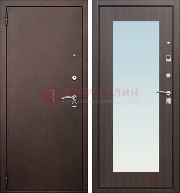 Коричневая входная дверь с зеркалом МДФ внутри ДЗ-40 в Одинцово
