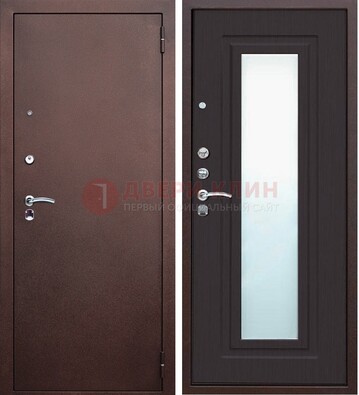 Коричневая металлическая дверь с зеркалом ДЗ-43 в Одинцово