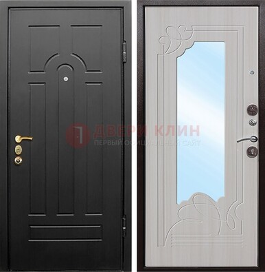 Темная входная дверь с МДФ Беленый дуб и зеркалом ДЗ-58 в Одинцово