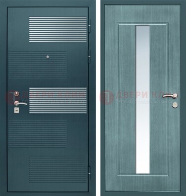Входная дверь с зеркальной вставкой внутри с голубым МДФ с зеркалом ДЗ-71 в Одинцово