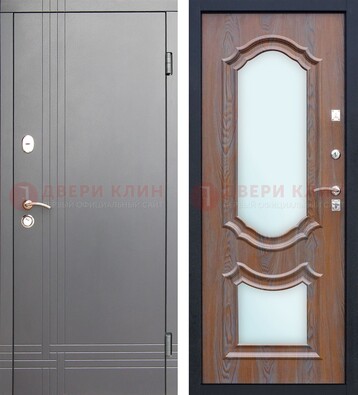 Серая входная дверь со светлой МДФ и зеркалами внутри ДЗ-77 в Одинцово