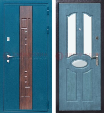 Голубая металлическая дверь МДФ с тремя зеркальными вставками ДЗ-78 в Одинцово