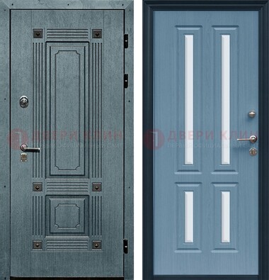 Голубая филенчатая дверь с МДФ и зеркальными вставками внутри ДЗ-80 в Одинцово